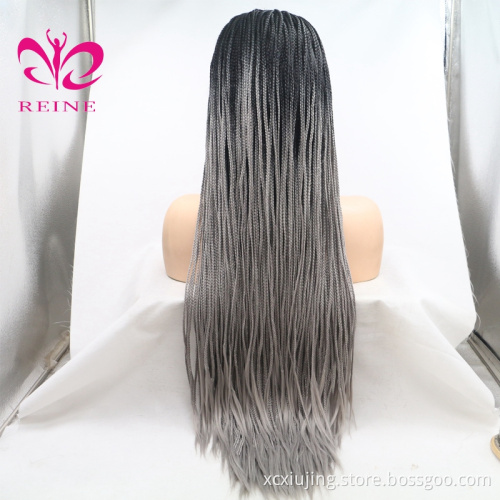 REINE Hot Sexy Natural Braided Wigs Long Braids Full Wigs Synthetic Lace Front Wigs for Black Women Heat Resistant